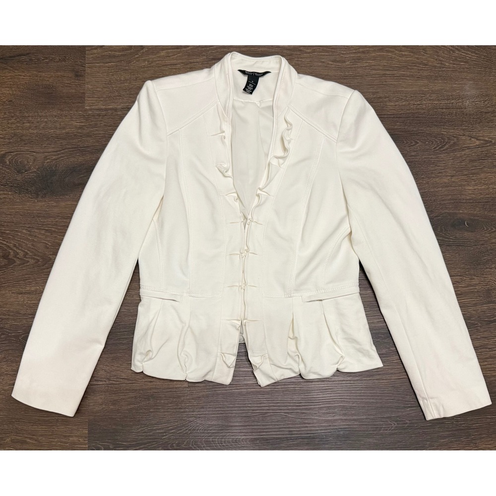 White House Black Market Jacket Womens 10 Cream Collarless Structured